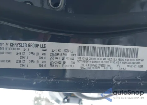 2012 Dodge Journey Crew z USA, uszkodzony, nr VIN 3C4PDDDG0CT279359